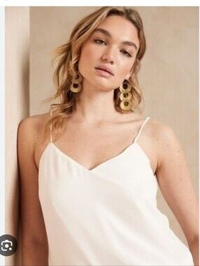 Bundle Of Classic V Neck Satin Camisoles, Banana Republic, white, Black, Print